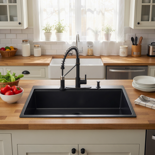 Sunvega 32 Inch Gunmetal Black Workstation Sink with Accessories and Jewelry-Grade PVD Coating
