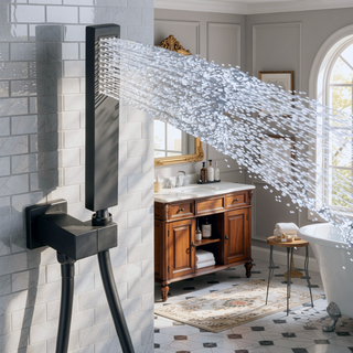 Sunvega Matte Black Wall Mount Tub Filler Set with Hand Shower and Waterfall Spout