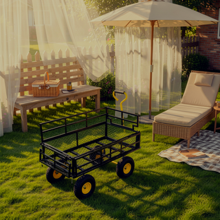 Sunvega Garden Cart with Inflatable Tires and Spacious Bed for Yard Work