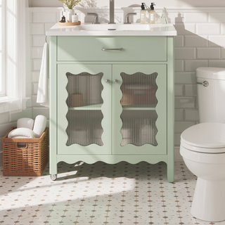 Sunvega Modern 30 Inch Bathroom Vanity with Ceramic Sink and Tempered Glass
