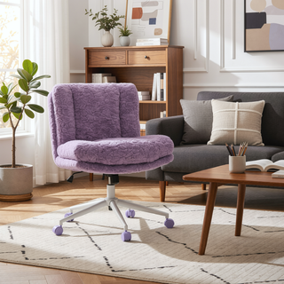 Sunvega Plush Faux Alpaca Fabric Double Cushion Wide 26.4 Inch Office Chair