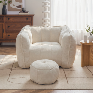Sunvega Soft Chenille Bean Bag Chair with High Resilient Foam for Living Room