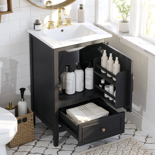 Sunvega 20 Inch Bathroom Vanity with Ceramic Sink and Adjustable Leveling Pads