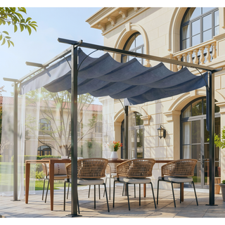 Sunvega Heavy-Duty Powder-Coated Steel Frame Retractable Pergola Canopy with PU Coating