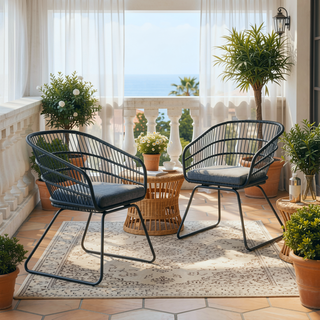 Sunvega Transitional Polyethylene Rattan Dining Chairs with Water-Resistant Cushions