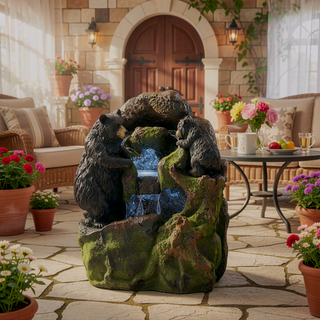 Sunvega Outdoor 4 Tier Faux Stone Waterfall Fountain with LED Lights for Patio