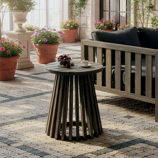 Sunvega Grey Acacia Wood Outdoor Round Side Table for Patio Backyard Balcony