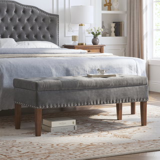 Sunvega Plush Tufted Storage Bench with Nail Accent for Bedroom Seating