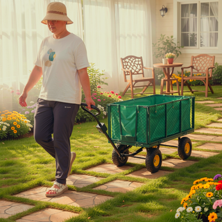 Sunvega Garden Cart with Inflatable Tires and Spacious Bed for Yard Work