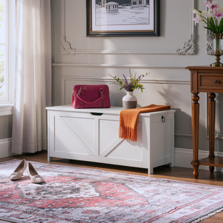 Sunvega Extra Long Rustic Brown Storage Chest with U Shaped Pull for Entryway