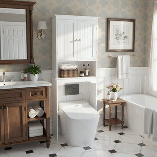 Sunvega Over The Toilet Storage Cabinet with Adjustable Shelves and Retro Design