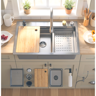 Sunvega 32x19 Inch Overmount Single Bowl Kitchen Sink in Brushed Nickel