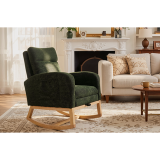 Sunvega Modern Upholstered Nursery Glider Rocking Chair with High Backrest and Side Pocket
