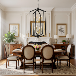 Sunvega 4-Light Matte Black and Gold Modern Industrial Chandelier for Dining Room