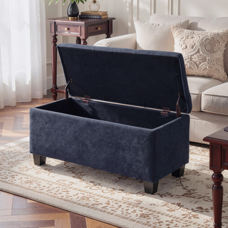 Sunvega Large Storage Ottoman Bench with Tufted Linen Design for Living Room