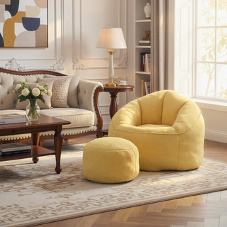 Sunvega High Pressure Foam Bean Bag Sofa Chair with Padded Footrest for Living Room