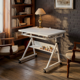 Sunvega Adjustable Height and Angle Puzzle Table with 4 Felt Storage Trays and Wooden Cover