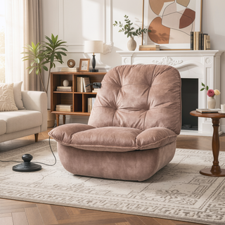 Sunvega Ivory Gold-Stamped Velvet Recliner with Swivel Gliding Rocking and Mobile Phone Holder