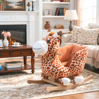 Sunvega ASTM-F963 Certified Spring Rocking Horse with Plush Fabric and Animal Sounds