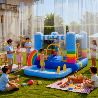 Sunvega Kids Inflatable Bounce House with Trampoline Pool and Air Blower for Indoor Outdoor