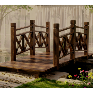 Sunvega Classic Wooden Garden Bridge with Handrails for Backyard Ponds and Streams