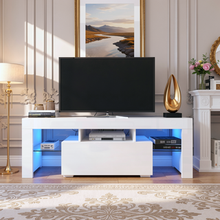 Sunvega Wall Mounted Floating 80 Inch TV Stand with LED Lights and Charging Station