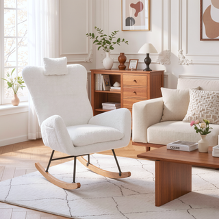 Sunvega Soft and Thick Upholstered Nursery Rocking Chair with High Backrest