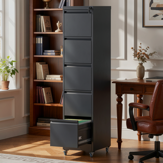 Sunvega 5 Drawer Metal Vertical File Cabinet with Lock on Wheels for Home Office