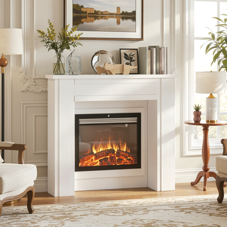 Sunvega Freestanding Fireplace Mantel with Baroque Design and Storage Columns