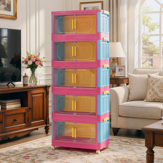 Sunvega 5-Tier Collapsible Storage Cabinet with Wheels and Magnetic Door