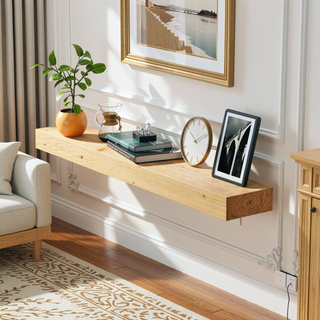 Sunvega Handcrafted Pine Wood Fireplace Mantel Shelf with Distinctive Wood Grain