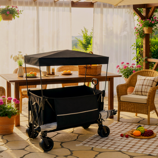 Sunvega Collapsible Wagon with Canopy 480Lbs Capacity 7" All-Terrain Wheels and Mosquito Net