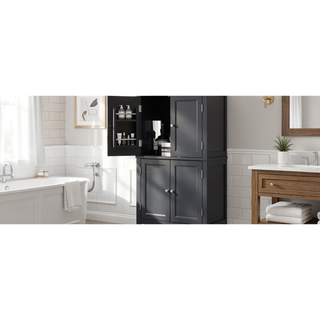 Sunvega Freestanding Bathroom Storage Cabinet with 4 Doors and Adjustable Shelves