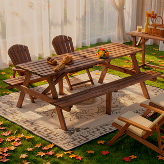 Sunvega Fir Wood Picnic Table with 2 Benches 75 Inch Dining Surface 2220lb Capacity