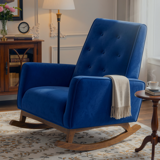 Sunvega Mid-Century Modern Solid Wood Rocking Chair with Microfiber Upholstery