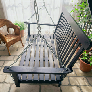 Sunvega Fir Wood Porch Swing with Armrests and Hanging Chains for Outdoor