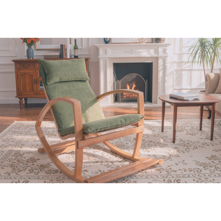 Sunvega Modern Rocking Chair With Wooden Frame And Plush Red Cushion For Living Room