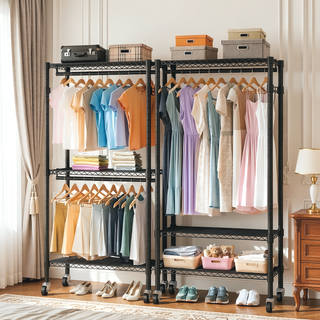 Sunvega Heavy Duty Freestanding Clothes Rack with 6 Adjustable Wire Shelves and 3 Rails