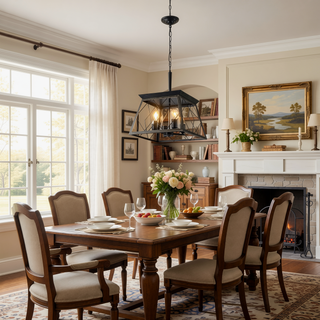 Sunvega Adjustable 4-Light Farmhouse Chandelier for Dining Room Oak