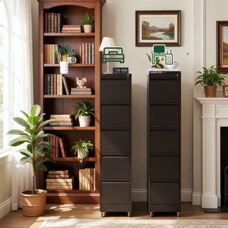 Sunvega 5 Drawer Metal Vertical File Cabinet with Lock on Wheels for Home Office