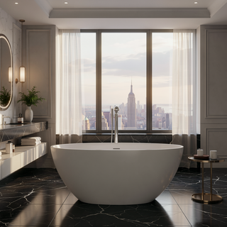 Sunvega 55 Inch Freestanding Solid Surface Soaking Bathtub with Matte Finish