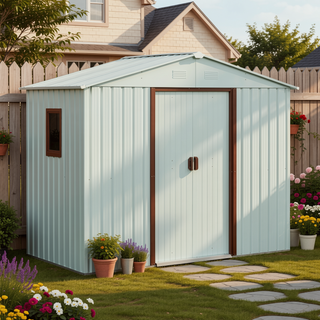 Sunvega 8ft x 4ft Outdoor Metal Storage Shed With Window and Metal Foundation