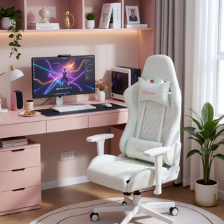 Sunvega High Back PU Leather Gaming Chair with Swivel Wheels Retractable Footrest