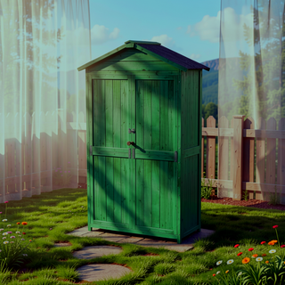 Sunvega Durable Fir Wood Storage Shed with Waterproof Asphalt Roof and Removable Shelves