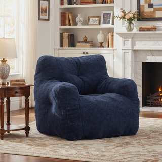 Sunvega Soft Teddy Velvet Fabric Tufted Bean Bag Chair with Ergonomic Backrest