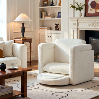 Sunvega Cream White Teddy Velvet Accent Rocking Chair with Curved Back and Pillow