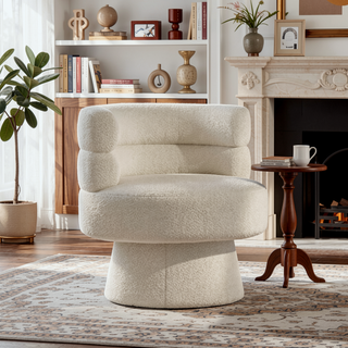 Sunvega Cream White Boucle Upholstered 360-Degree Swivel Accent Chair for Living Room