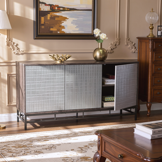 Sunvega Modern Low Profile Storage Cabinet with Six Textured Door Shelves