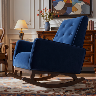 Sunvega Mid-Century Modern Solid Wood Rocking Chair with Microfiber Upholstery