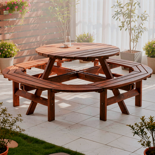 Sunvega Fir Wood Picnic Table with 2 Benches 75 Inch Dining Surface 2220lb Capacity